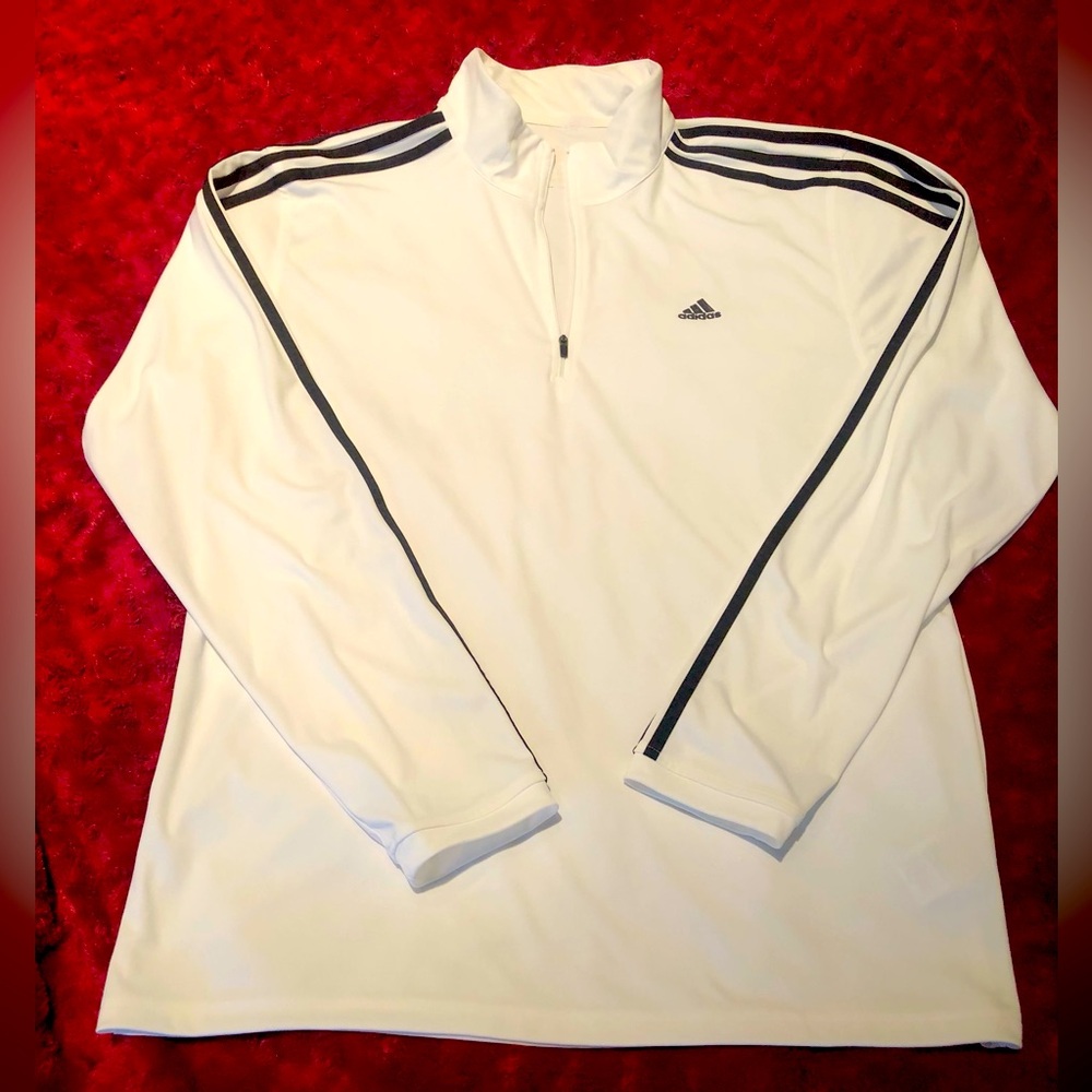 Adidas Quarter-Zip Mock Neck Long Sleeve Golf Pullover Top (w-3 Black Stripes)